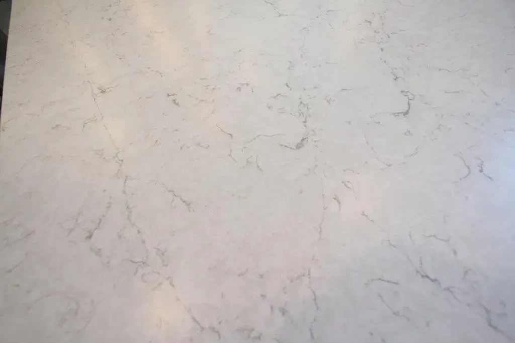 Light gray quartz surface with subtle darker gray veining patterns.